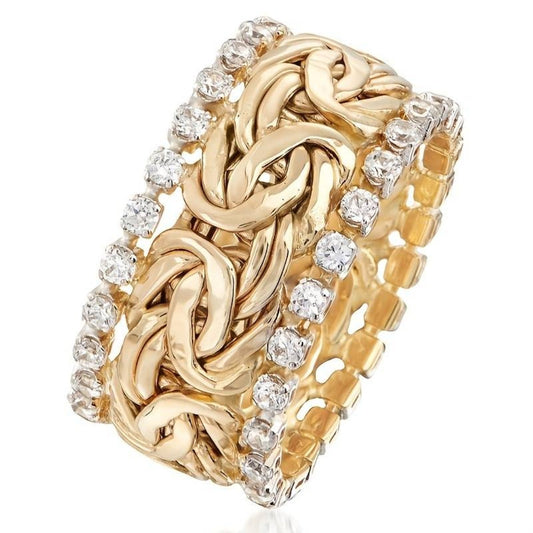 Anillo Vintage con Trenzado Dorado y Zirconias