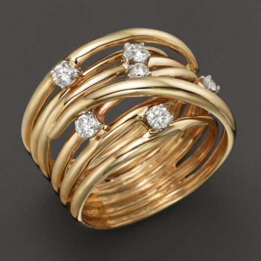 Anillo Delgado de Zirconia Dorada Vintage