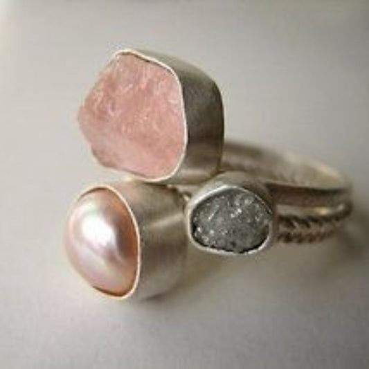 Anillo de Cristal Vintage y Perlas de Rosa