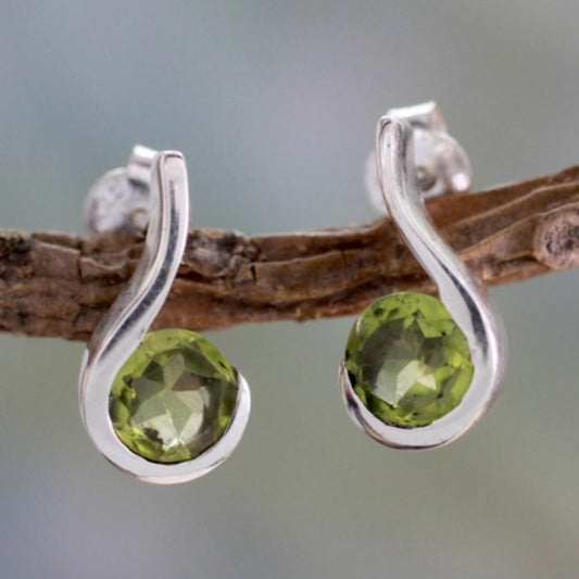 Pendientes vintage de plata con circonia oliva