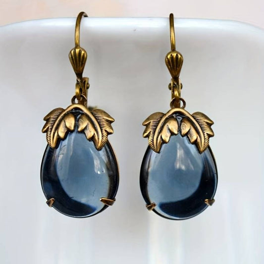 Pendientes de oro con gotas de cristales azules vintage