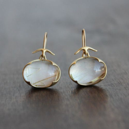 Pendientes Vintage de Piedra Luna Dorada