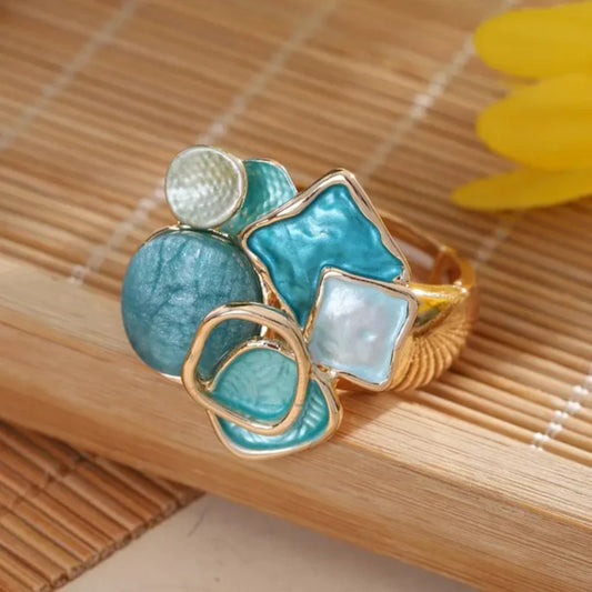Anillo vintage azul y dorado