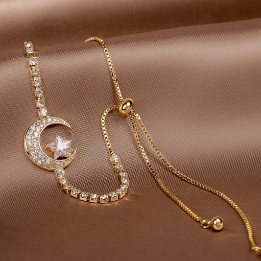 Pulseras con colgante de luna hechas de zirconia y oro