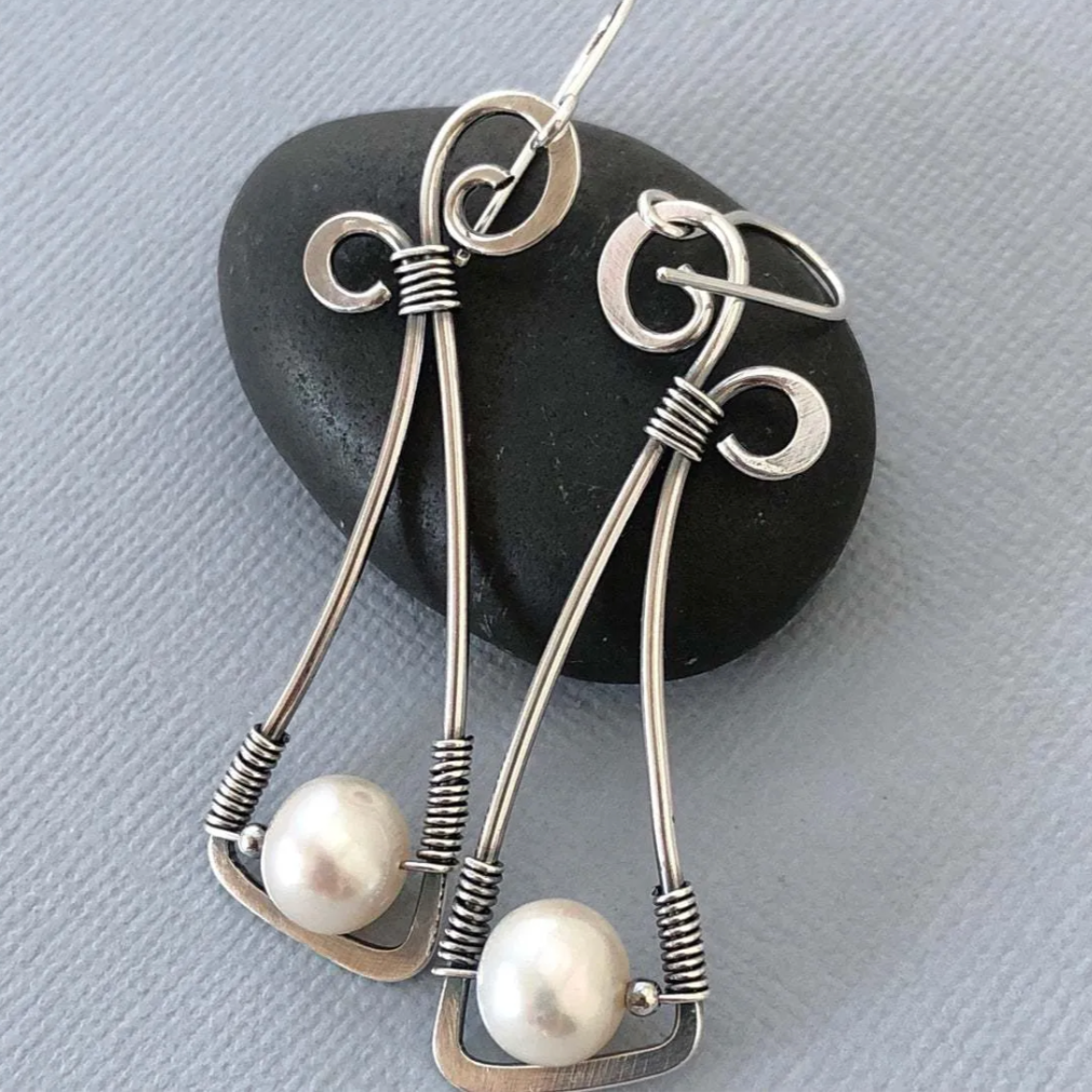 Pendientes de Plata de Ley Vintage con Perlas