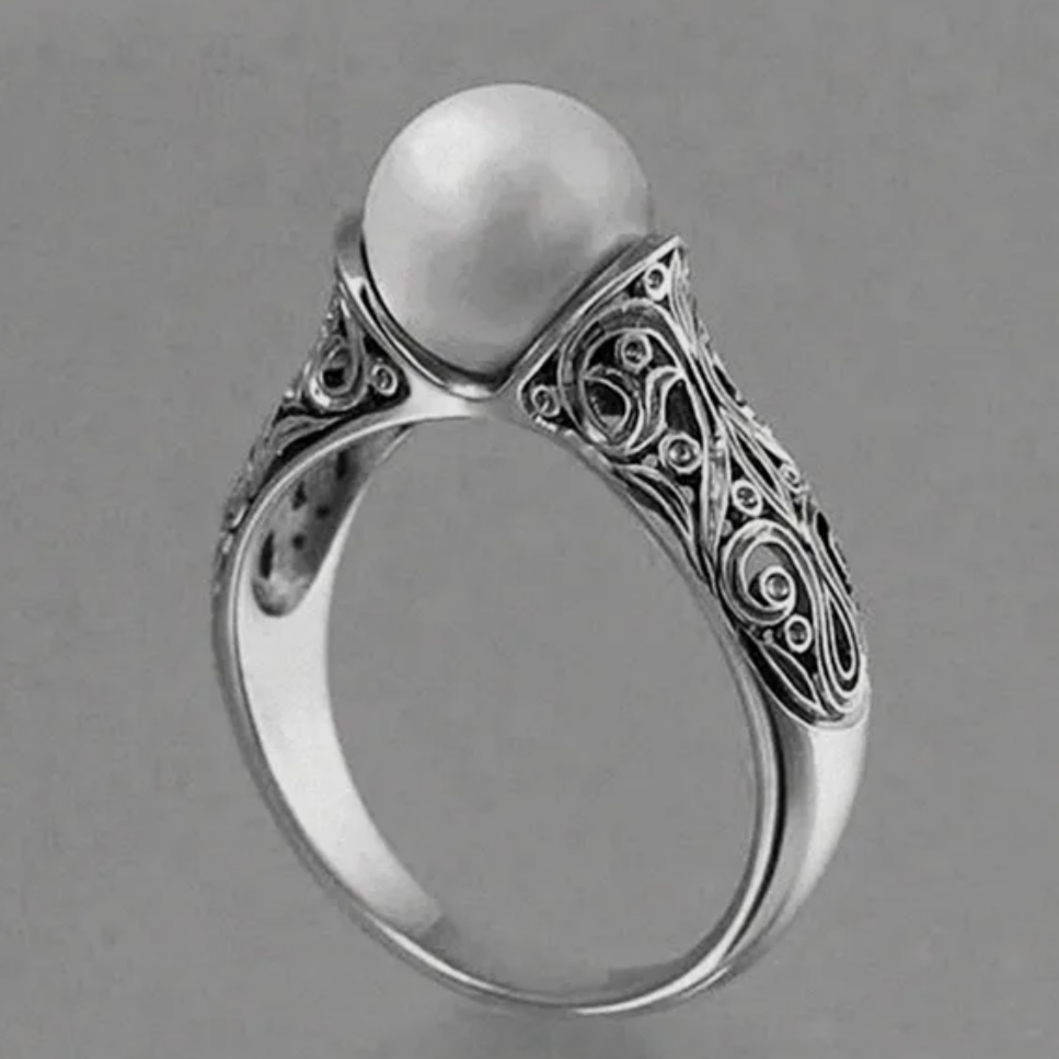 Anillo vintage de plata con perla