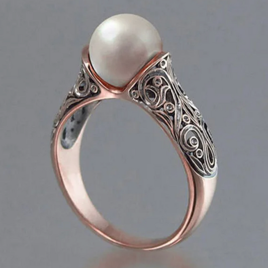 Anillo vintage de perlas y oro rosa