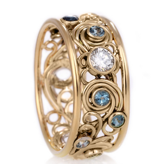 Anillo vintage hueco colorido de zirconia