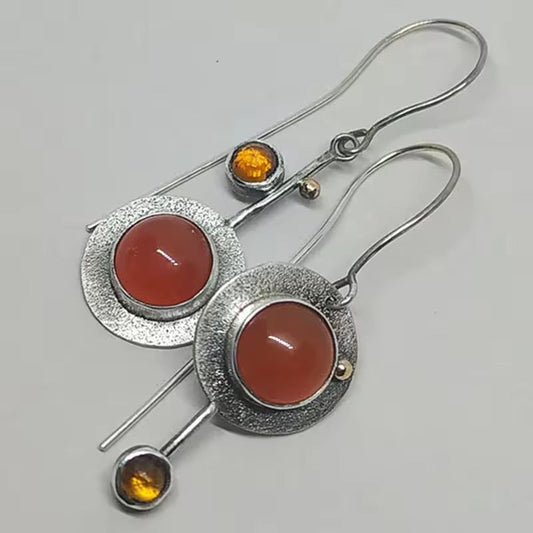 Pendientes colgantes de plata con piedras naranjas vintage