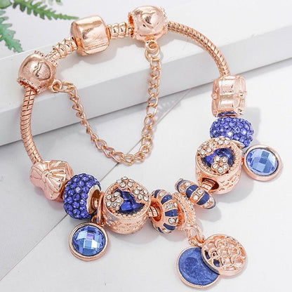Pulsera en plata rosa y azul con cristales