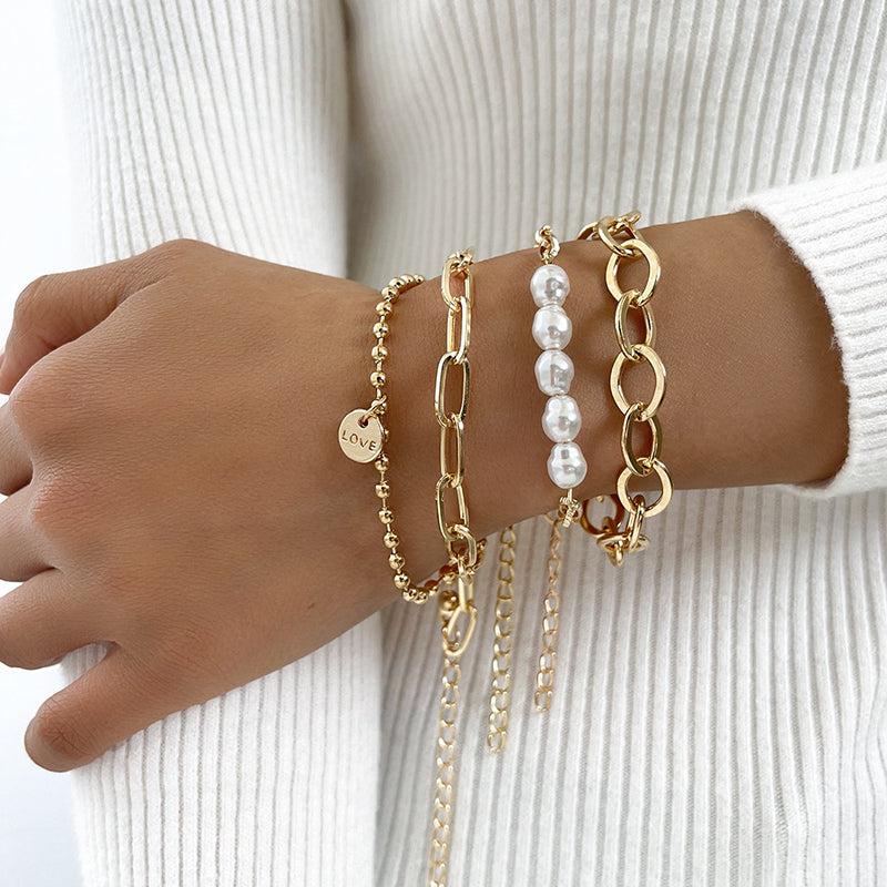 Paquete de Pulseras de Perlas de Oro