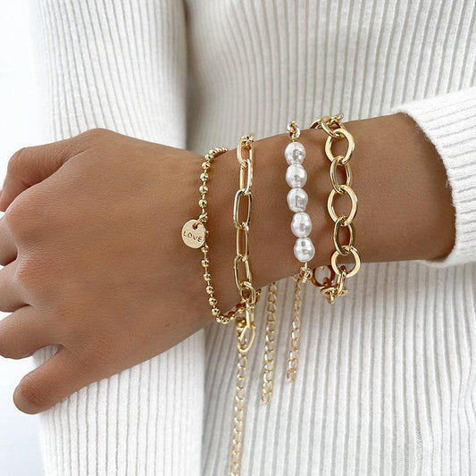 Paquete de Pulseras de Perlas de Oro