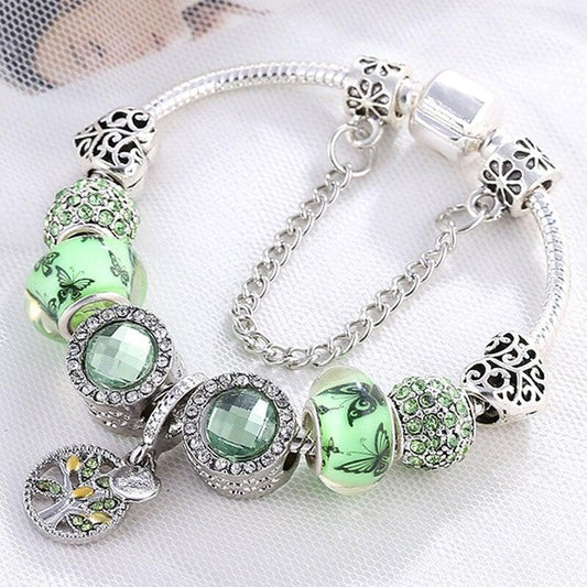 Pulsera en plata de ley y cristal verde