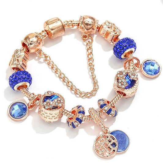 Pulsera en plata rosa y azul con cristales