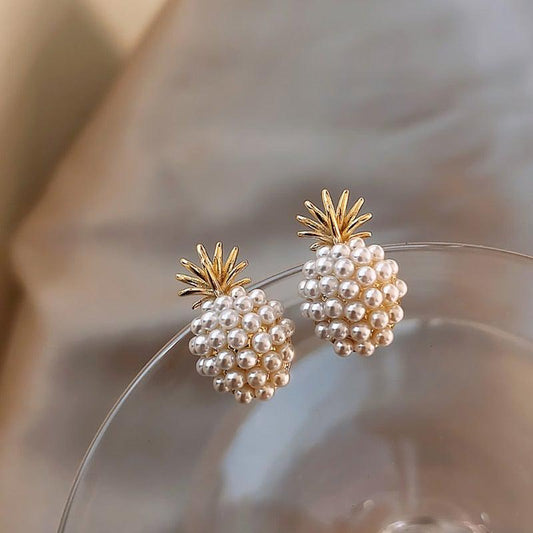 Pendientes de piña tropical y perlas