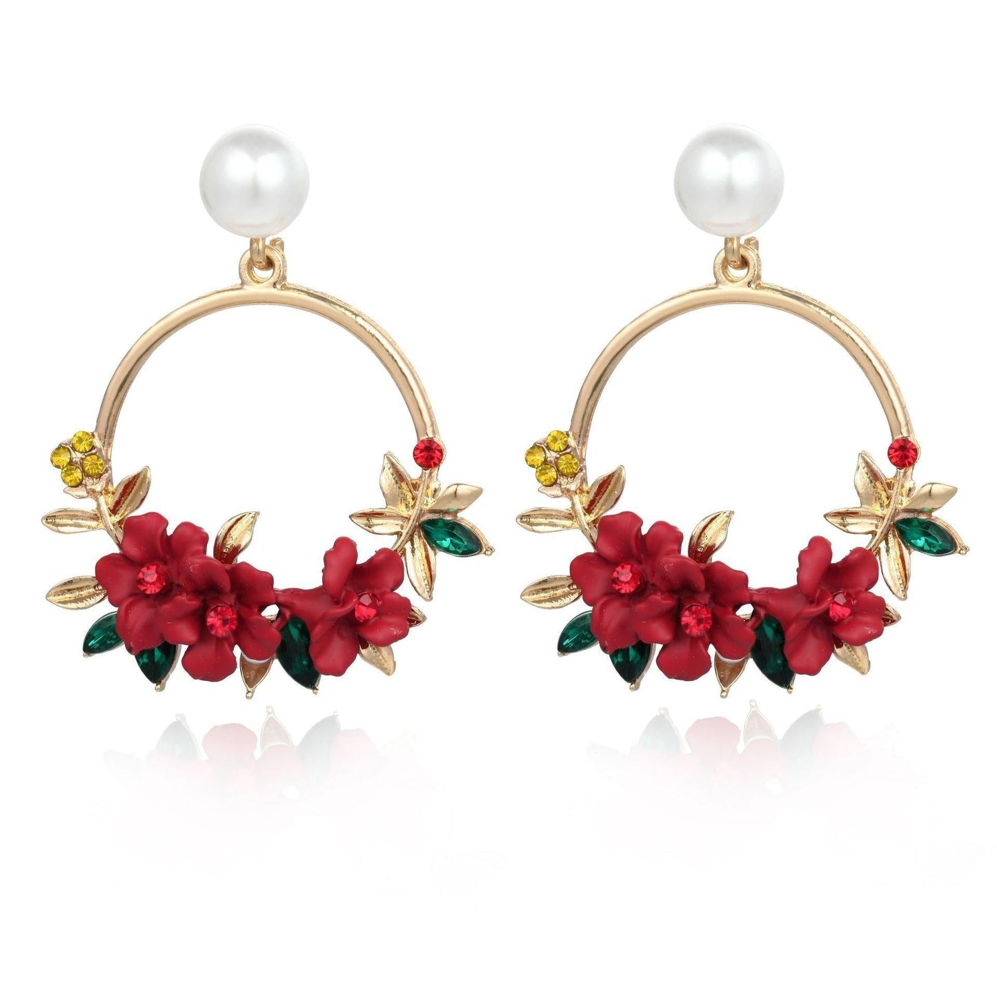 Pendientes de flor y perla de oro