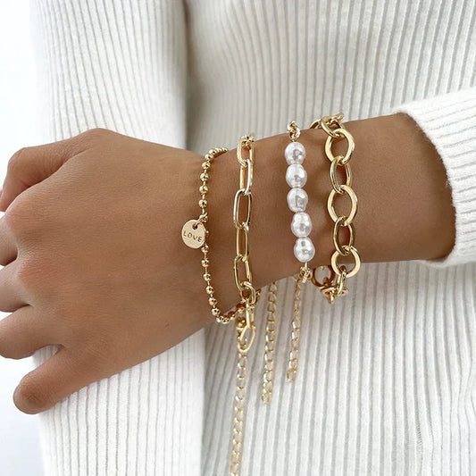Paquetes de pulseras de perlas de oro