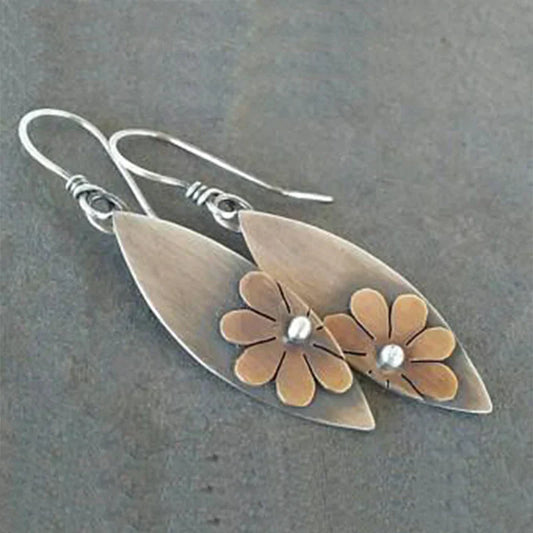 Pendientes vintage de flor marrón en plata