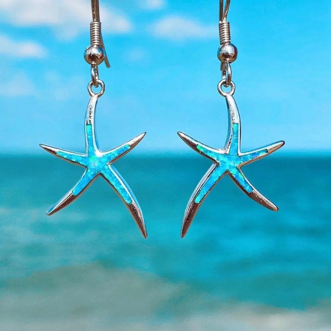 Pendientes de estrella de mar hechos de ópalo y plata