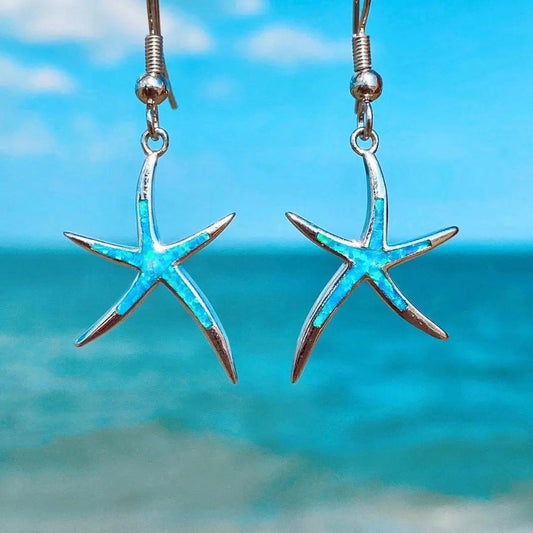 Pendientes de estrella de mar hechos de ópalo y plata