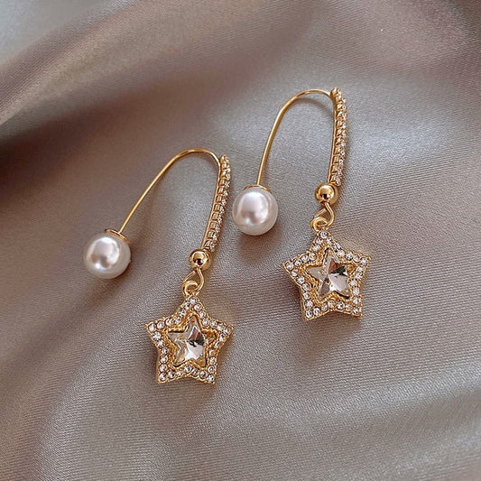 Pendientes de Estrella de Cristal con Perlas en Oro