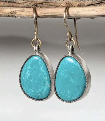 Pendientes de piedra azul vintage en forma ovalada
