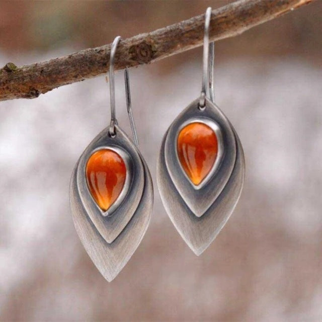 Pendientes vintage de piedra naranja