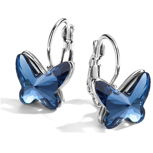 Pendientes vintage de mariposa de cristal azul