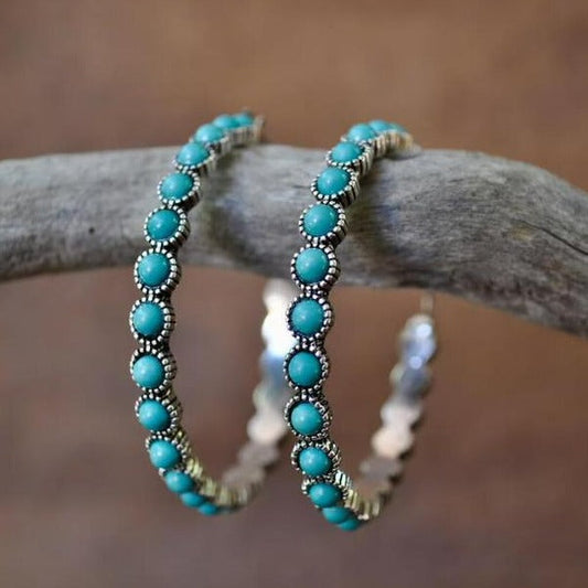 Aretes circulares vintage en turquesa