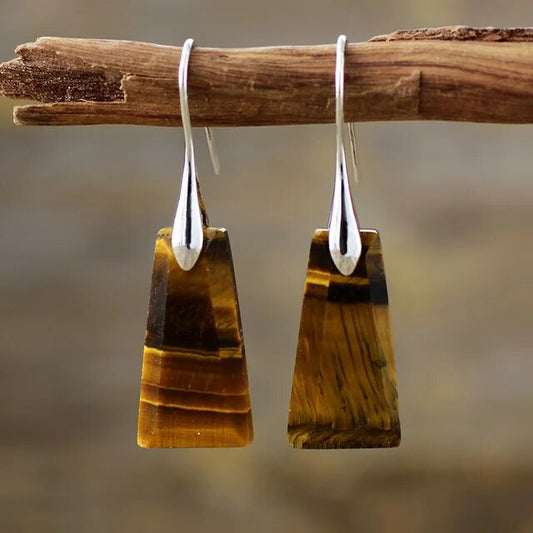 Pendientes vintage minimalistas de piedra marrón