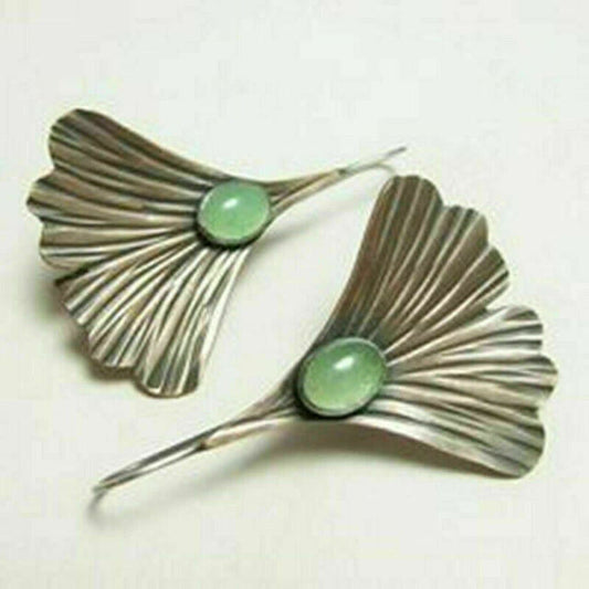Pendientes vintage de plata con flor y piedra verde