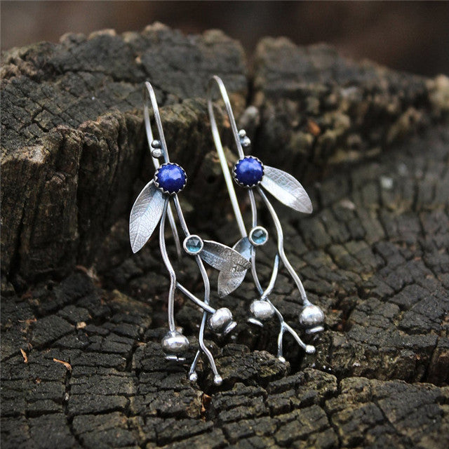 Pendientes de plata con piedra azul vintage