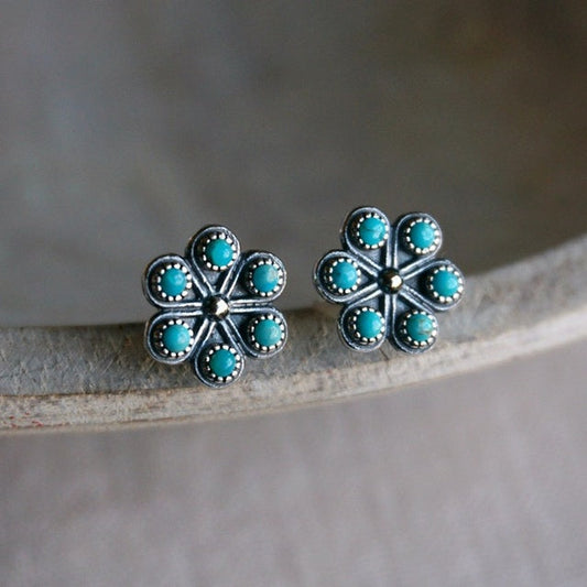 Pendientes de Flor de Turquesa Vintage