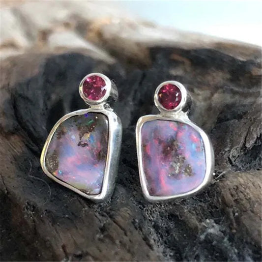 Pendientes vintage de cristal con piedra morada