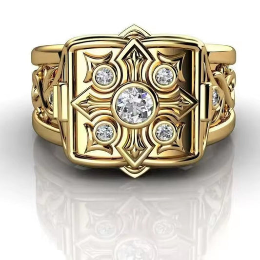 Anillo cuadrado vintage con incrustaciones de perlas