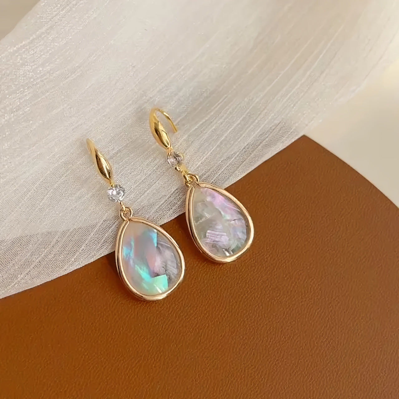 Pendientes de Cristal de Gota de Agua Azul Dorado