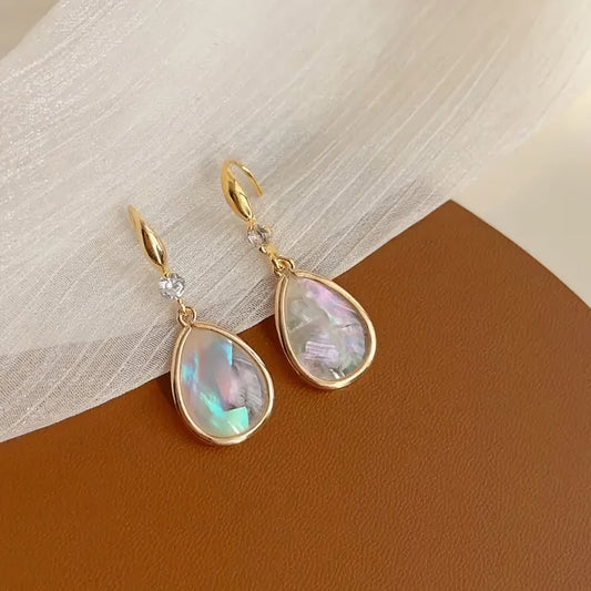 Pendientes de Cristal de Gota de Agua Azul Dorado