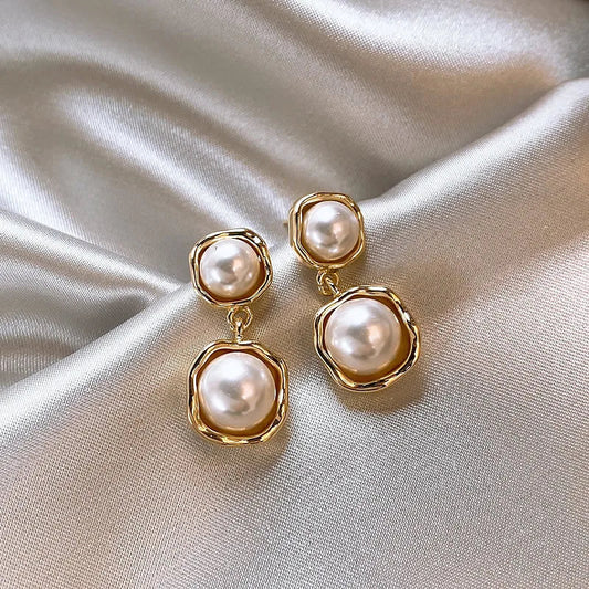Aretes de Perlas Dobles Elegantes