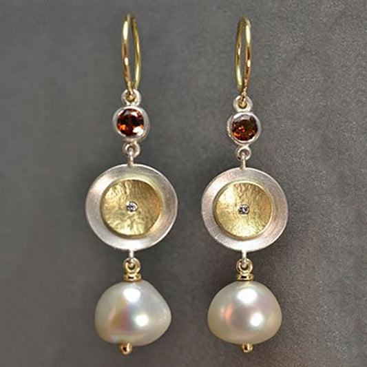 Pendientes de Perla de Granate Dorado
