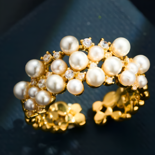 Anillo de Flores con Perlas Empotradas