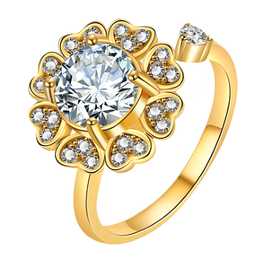 Anillo de corazón de zirconia con pétalos dorados