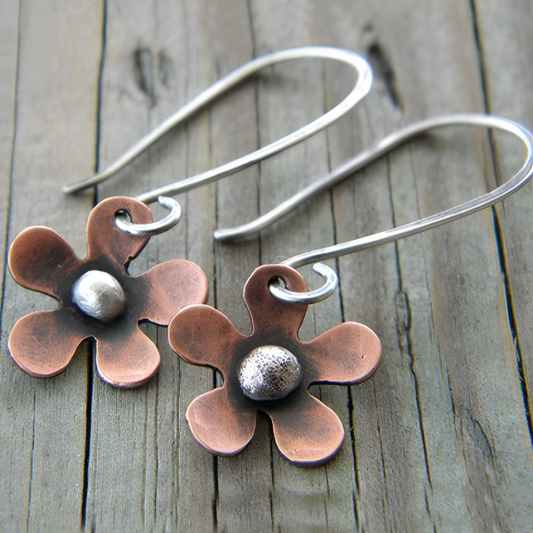 Pendientes vintage de florecitas en marrón