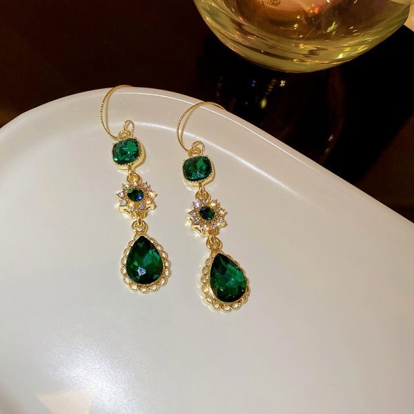 Pendientes de Lujo Vintage con cristales verdes