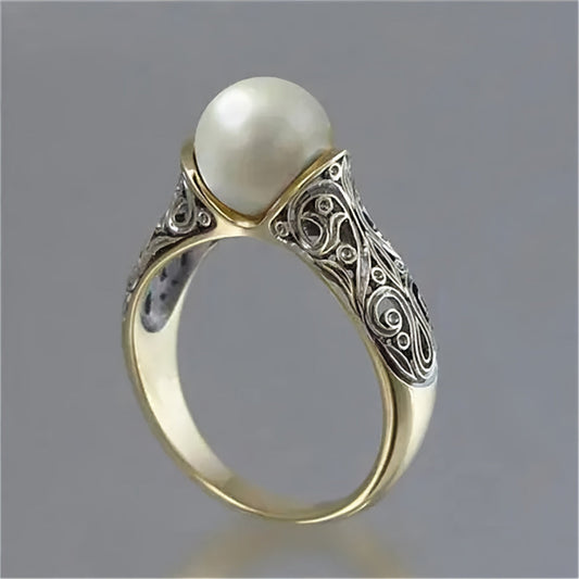 Anillo Vintage de Perla Dorada