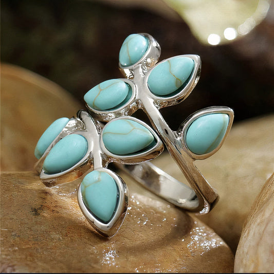 Anillo de hoja de turquesa vintage