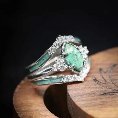 Anillo de Diamantes y Turquesa Natural