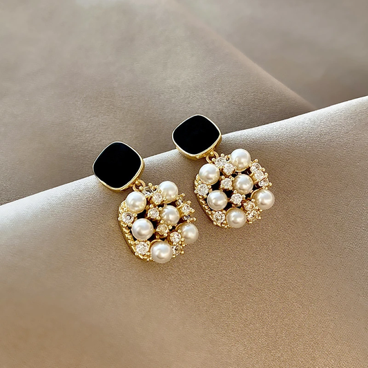 Pendientes de Perlas con Opalo Negro en Oro