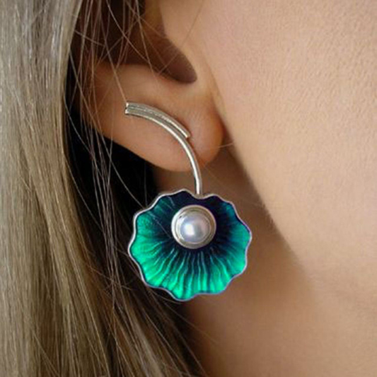 Pendientes Vintage de Perla Verde con Flor