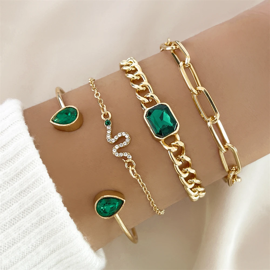 Paquete de pulseras con cristales verdes
