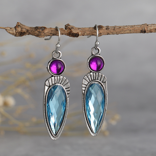 Pendientes de Cristal Vintage Azul y Violeta
